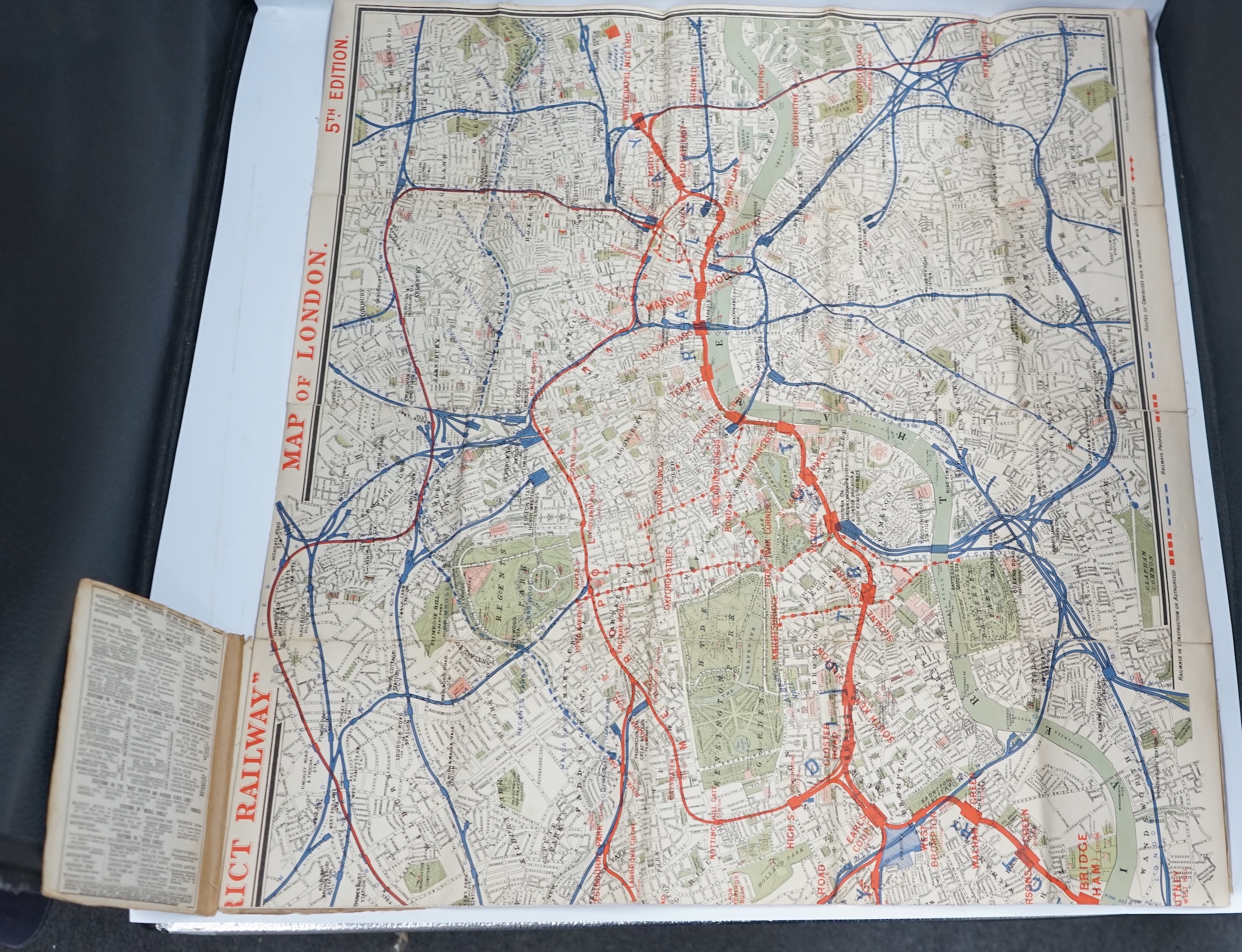 A c.1895 The District Railway Map of London, 5th Edition, folding map on linen with paper covers. Condition - fair.